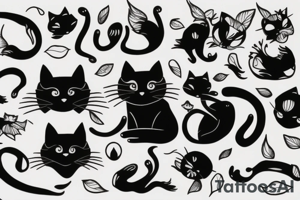Fluid black cat tattoo idea