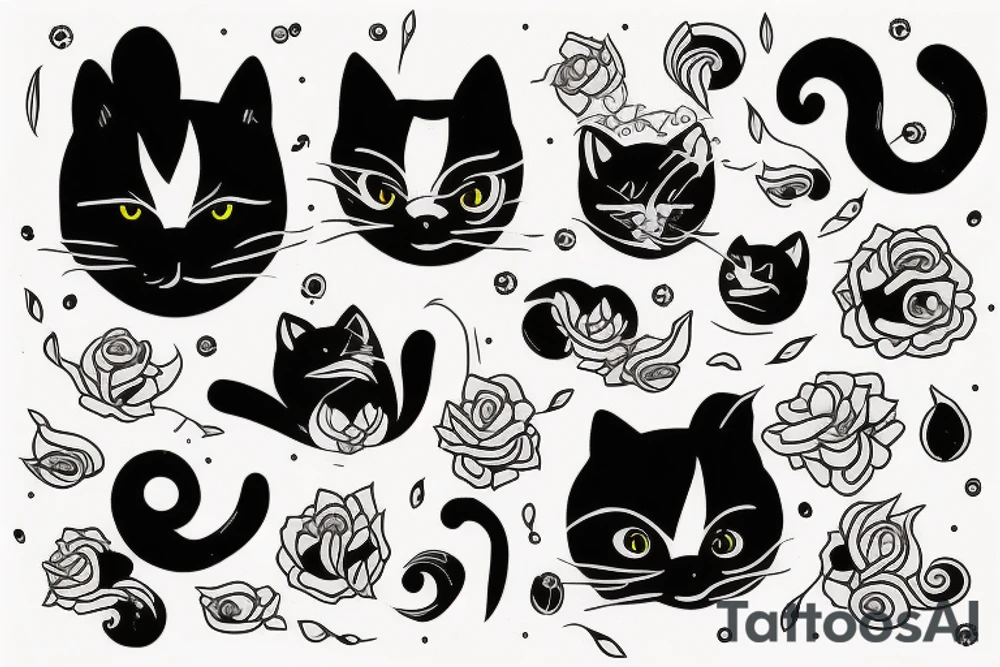 Fluid black cat tattoo idea