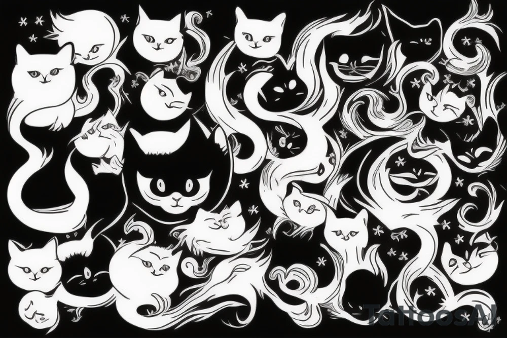 Fluid black cat tattoo idea