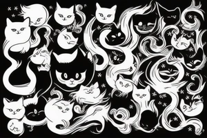 Fluid black cat tattoo idea