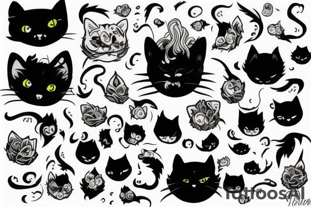 Fluid black cat tattoo idea
