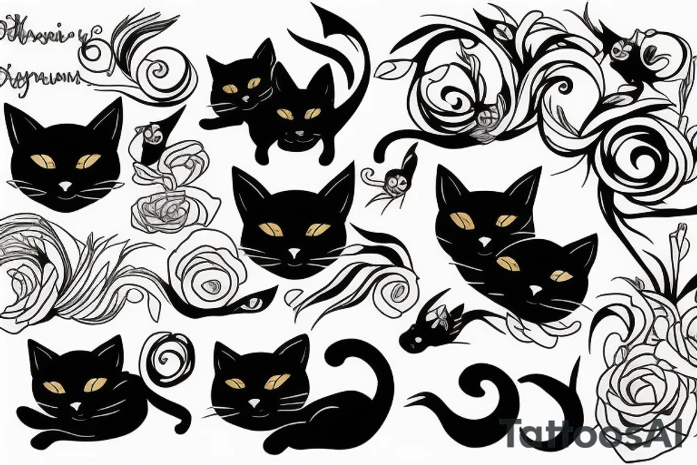 Fluid black cat tattoo idea