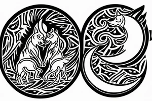 Two wolves chasing  sun and moon tattoo idea