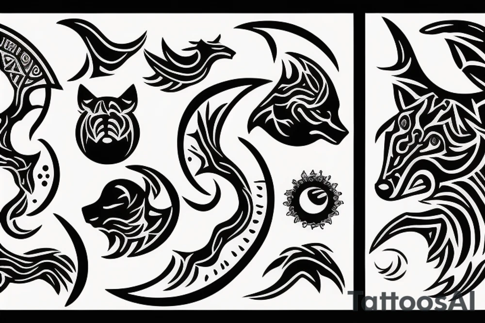 Two wolves chasing  sun and moon tattoo idea
