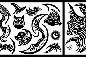 Two wolves chasing  sun and moon tattoo idea