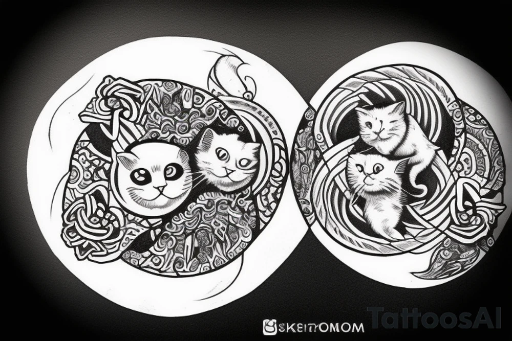 cats yin yang. one cat is cute the other one is evil tattoo idea