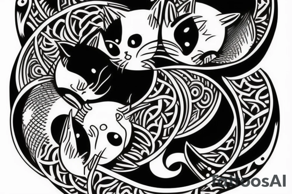 cats yin yang. one cat is tender the other one is evil tattoo idea