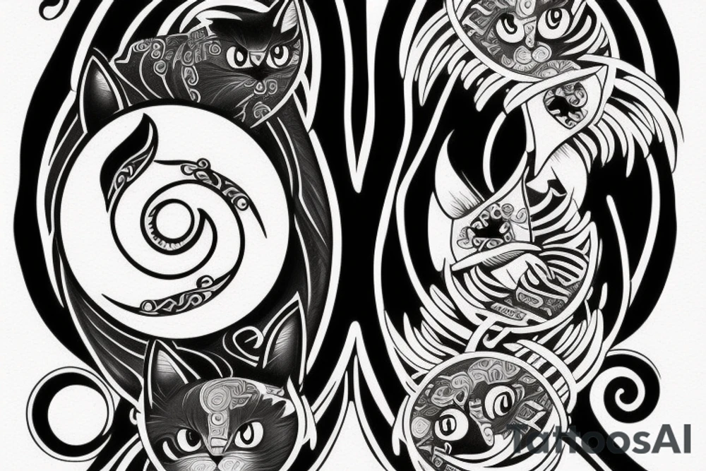 cats yin yang. one cat is tender the other one is evil tattoo idea