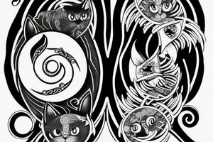 cats yin yang. one cat is tender the other one is evil tattoo idea