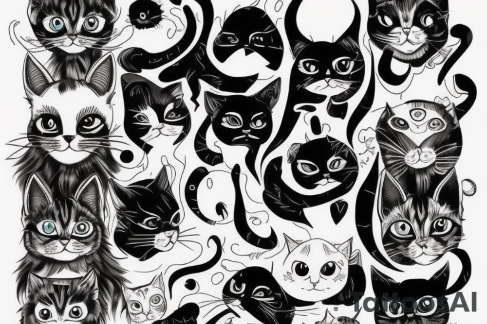 a cat with two personalities: evil and tender tattoo idea