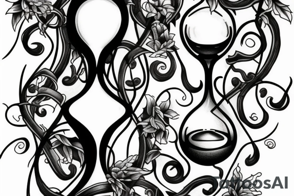 An hourglass with vine growing out of the top. tattoo idea