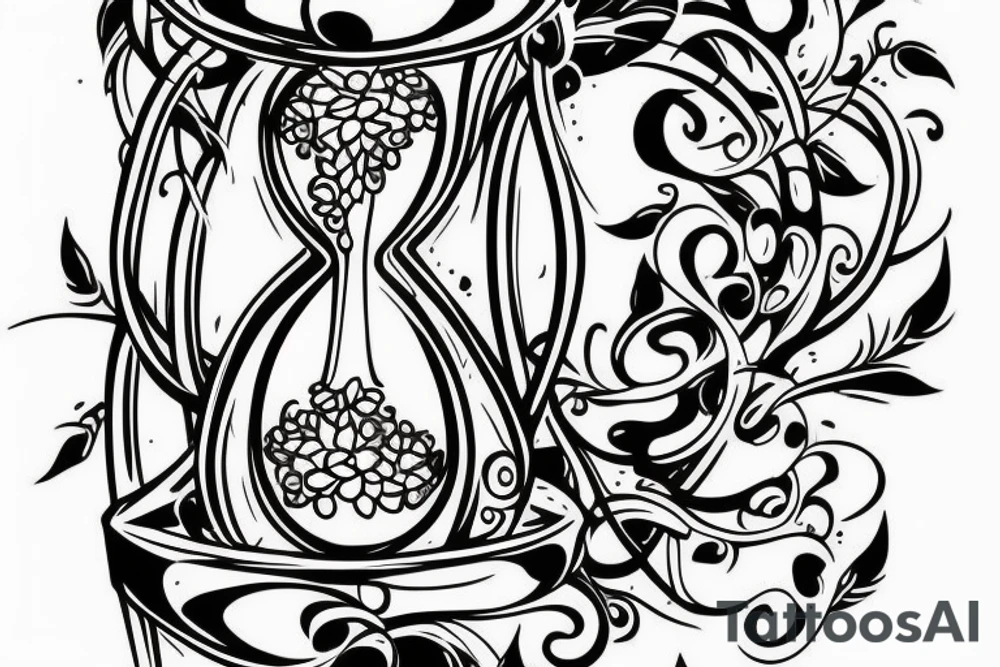 An hourglass with vine growing out of the top. tattoo idea