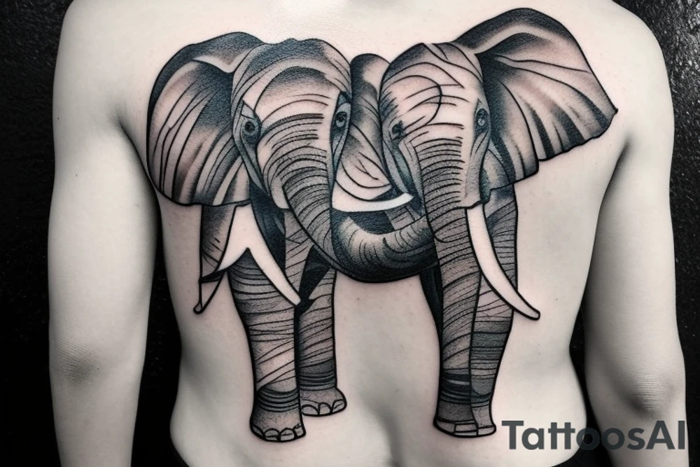 Single line tattoo in the shape of an elephant using the letters Ayla & Itai tattoo idea