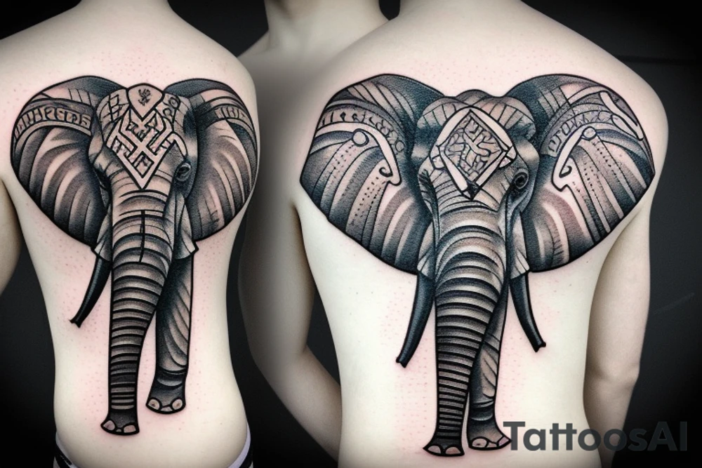 Elephant micrography tattoo using the letters ItaiAyla tattoo idea