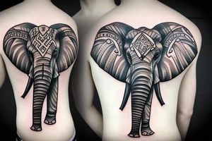 Elephant micrography tattoo using the letters ItaiAyla tattoo idea