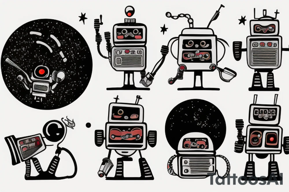 Robot smoking a cigar on a tiny moon tattoo idea