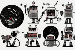 Robot smoking a cigar on a tiny moon tattoo idea