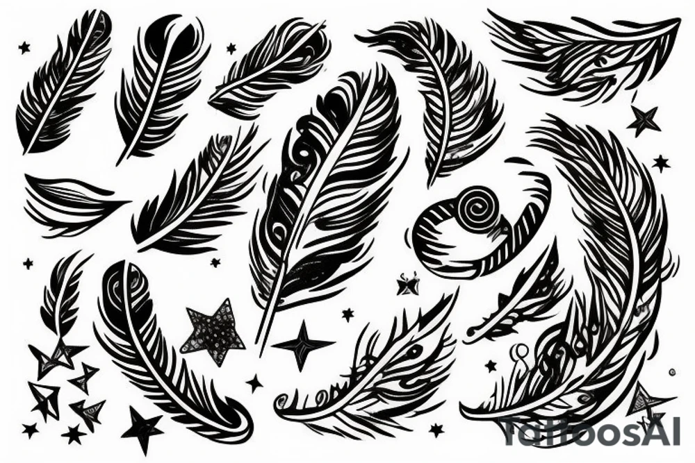 Telescope, music, feather, stars tattoo idea