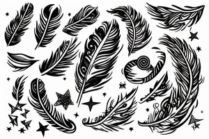 Telescope, music, feather, stars tattoo idea