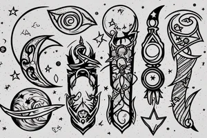 A tattoo of the "Moon Stick," a magical wand wielded by Sailor Moon, surrounded by stars and crescent moons. tattoo idea