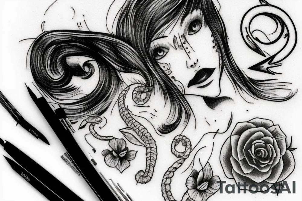 girl lips with fishing hook through it tattoo idea