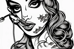 girl lips with fishing hook through it tattoo idea