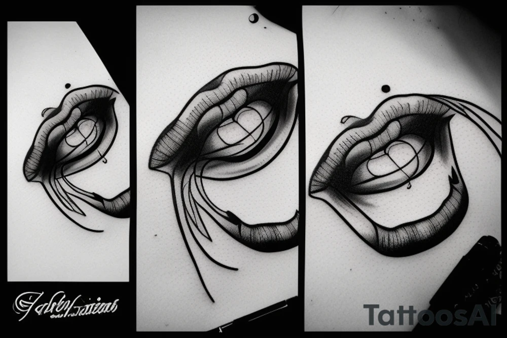 girl lips with fishing hook through it tattoo idea
