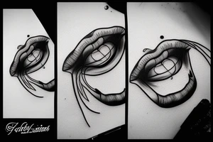 girl lips with fishing hook through it tattoo idea