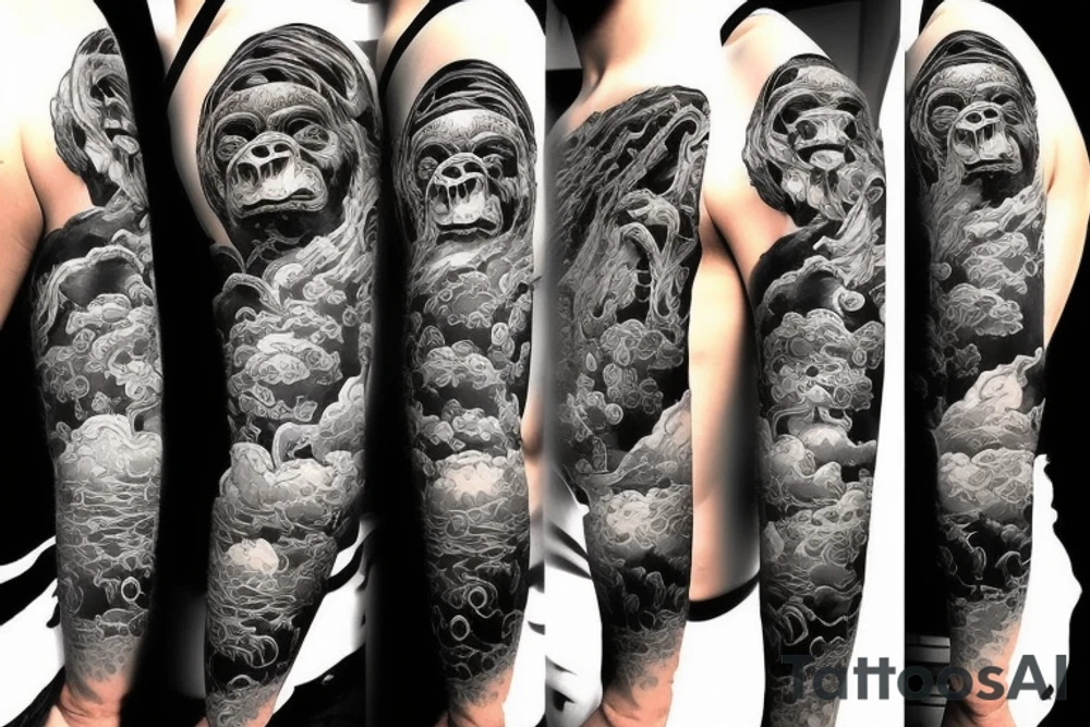 An interesting and unique Japanese style Tattoo of gorilla tattoo idea