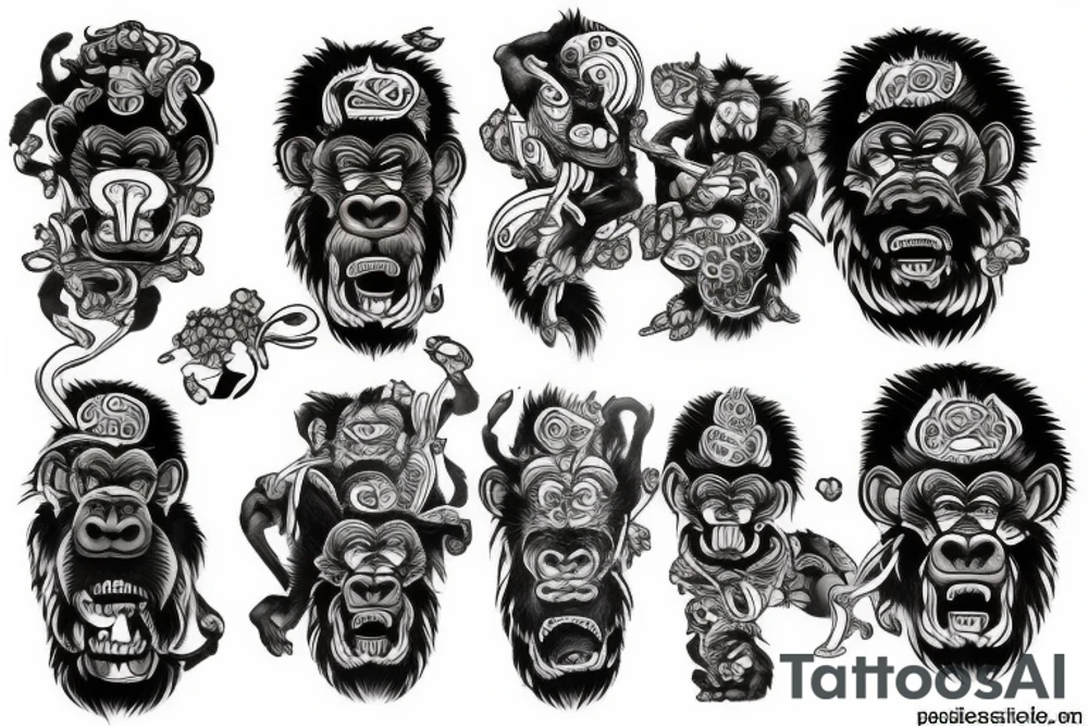 An interesting and unique Japanese style Tattoo of gorilla tattoo idea