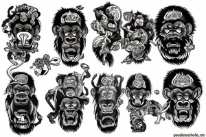 An interesting and unique Japanese style Tattoo of gorilla tattoo idea
