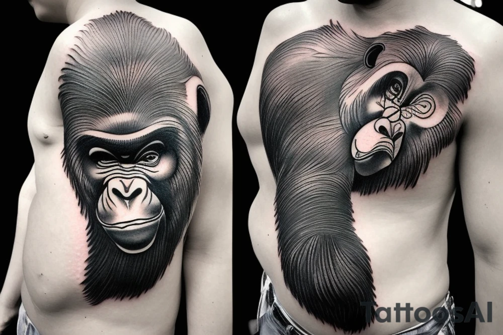 An interesting and unique Japanese style Tattoo of gorilla tattoo idea