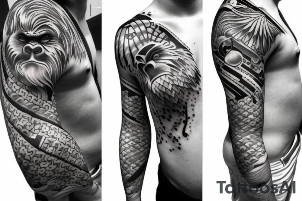 An interesting and unique Japanese style Tattoo of gorilla tattoo idea