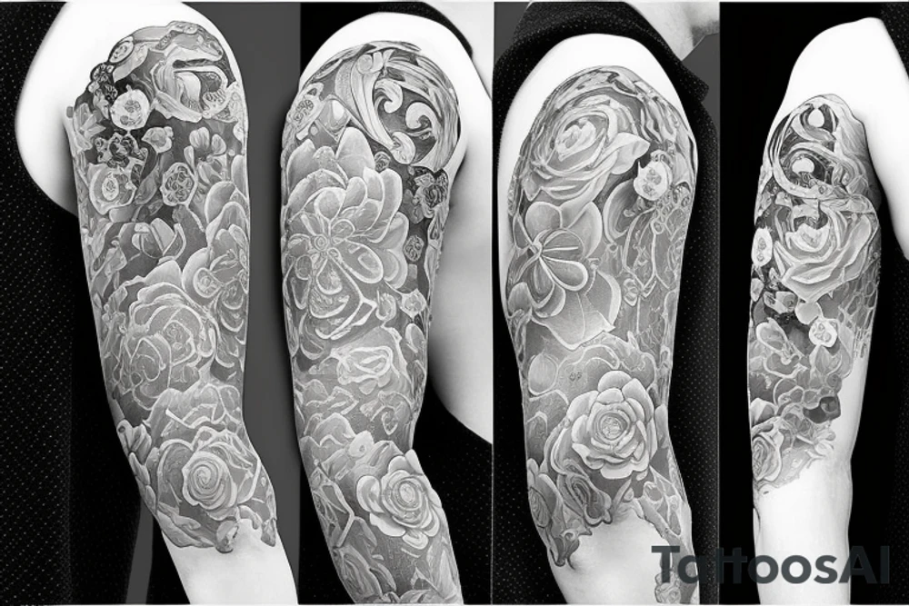 Full sleeve flowers tattoo idea