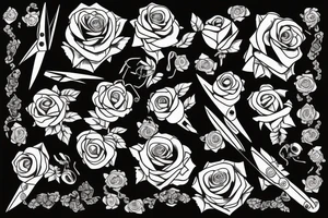 A pair of scissors with two roses, one rose on one side and the other on the other a little higher. near the handle of the scissors will have the number: 188 tattoo idea
