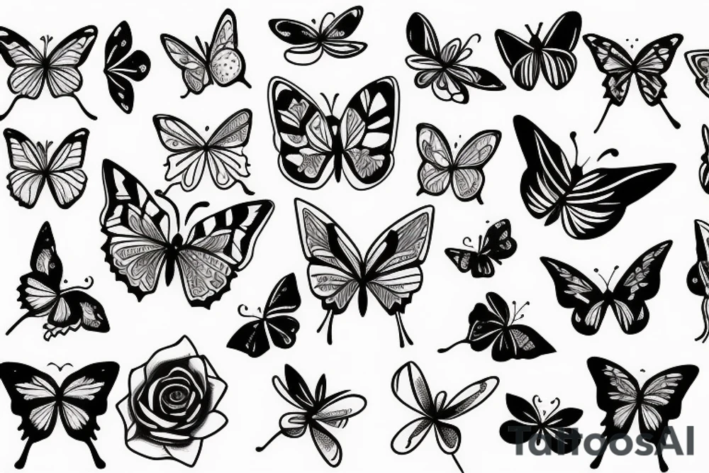 Butterfly and rose tattoo idea