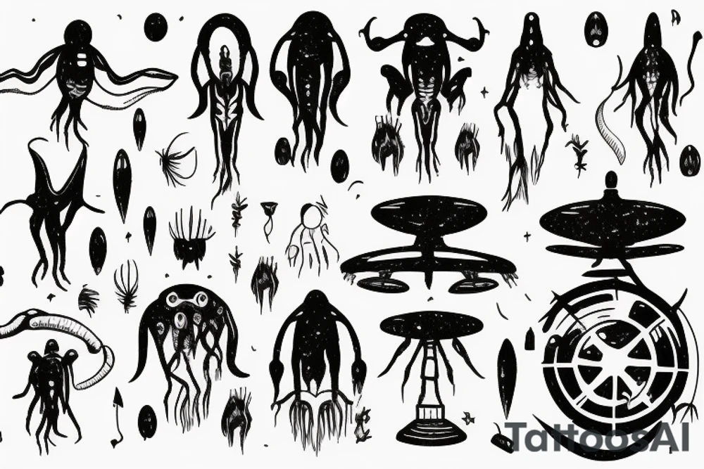 Aliens UFOs, farm, silluette tattoo idea