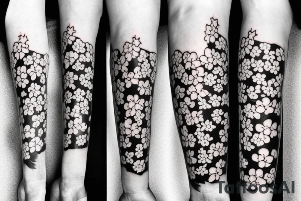 japanese style forearm tattoo with cherry  blossoms and a black cat for a man tattoo idea