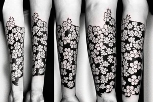 japanese style forearm tattoo with cherry  blossoms and a black cat for a man tattoo idea