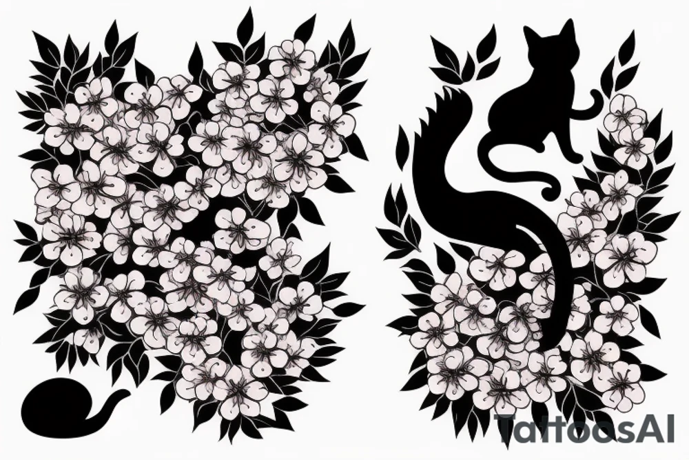 japanese style forearm tattoo with cherry blossoms and a black cat for a man tattoo idea