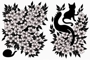 japanese style forearm tattoo with cherry  blossoms and a black cat for a man tattoo idea