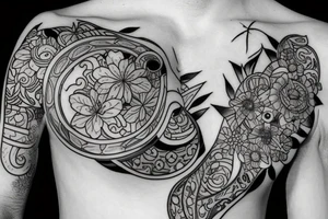 2 styles first one is Japanese style colorful jacuzzi and the second one is just inked tattoo with some ornaments tattoo idea