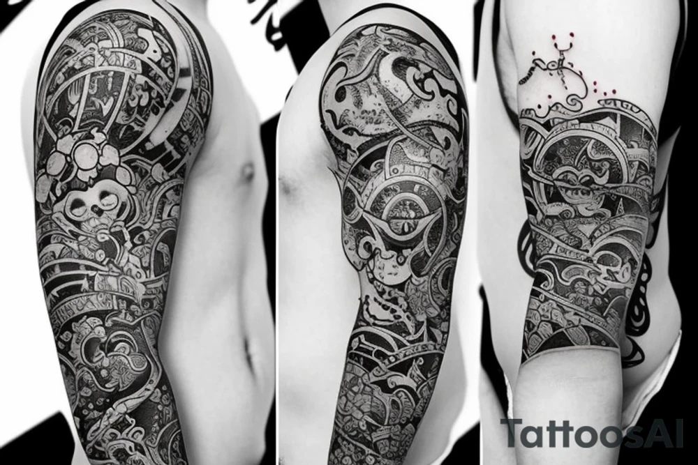 2 styles first one is Japanese style colorful jacuzzi and the second one is just inked tattoo with some ornaments tattoo idea