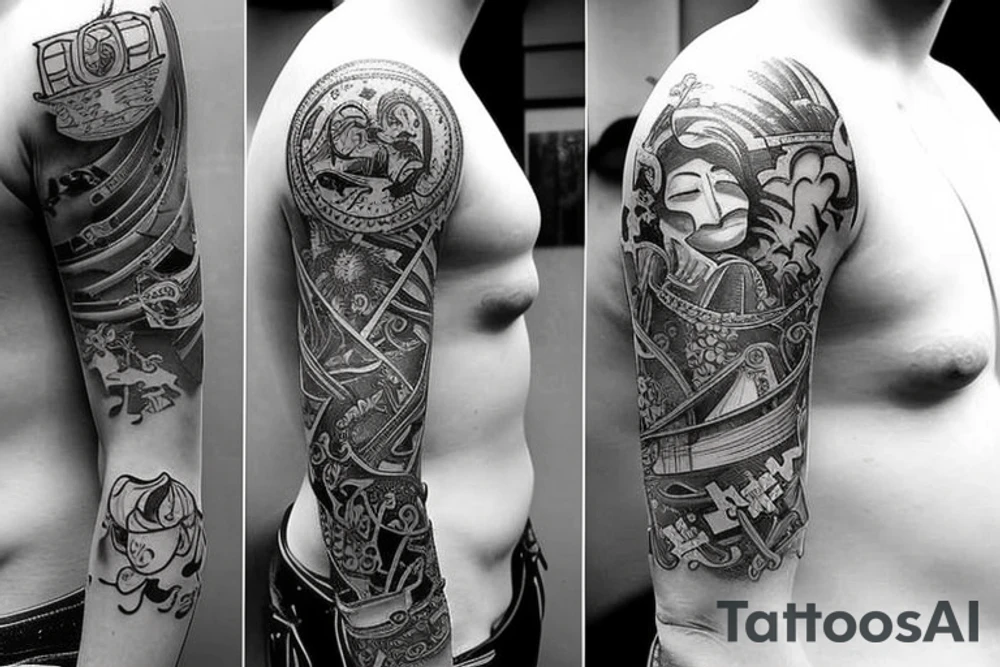 2 styles first one is Japanese style colorful jacuzzi and the second one is just inked tattoo with some ornaments tattoo idea