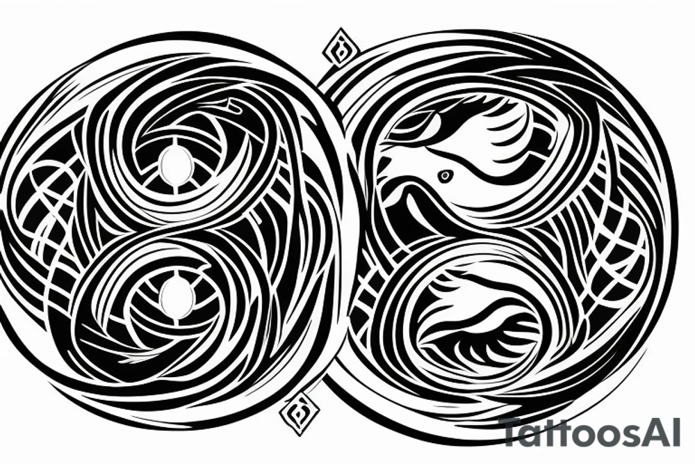 Abstract eagle with yin yang pisces sign tattoo idea