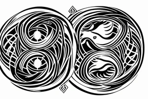 Abstract eagle with yin yang pisces sign tattoo idea