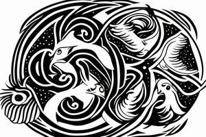 Abstract eagle with yin yang pisces sign tattoo idea