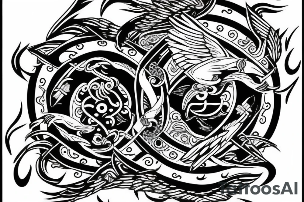eagle with pisces sign in yin yang tattoo idea