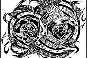 eagle with pisces sign in yin yang tattoo idea