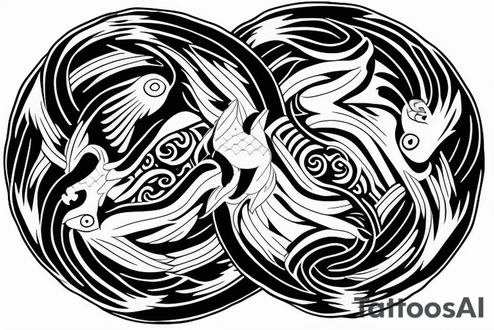 eagle with pisces sign in yin yang tattoo idea